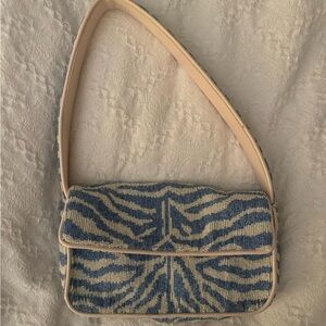 STAUD Blue Zebra Tommy Beaded Bag